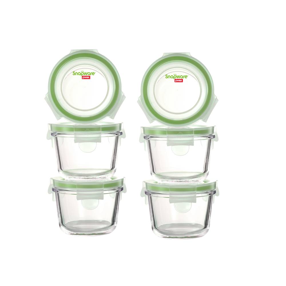 Corelle Brands 康寧餐具【Snapware 康寧密扣】全新升級圓形寶寶用玻璃保鮮盒150ml (3入裝)-兩入組