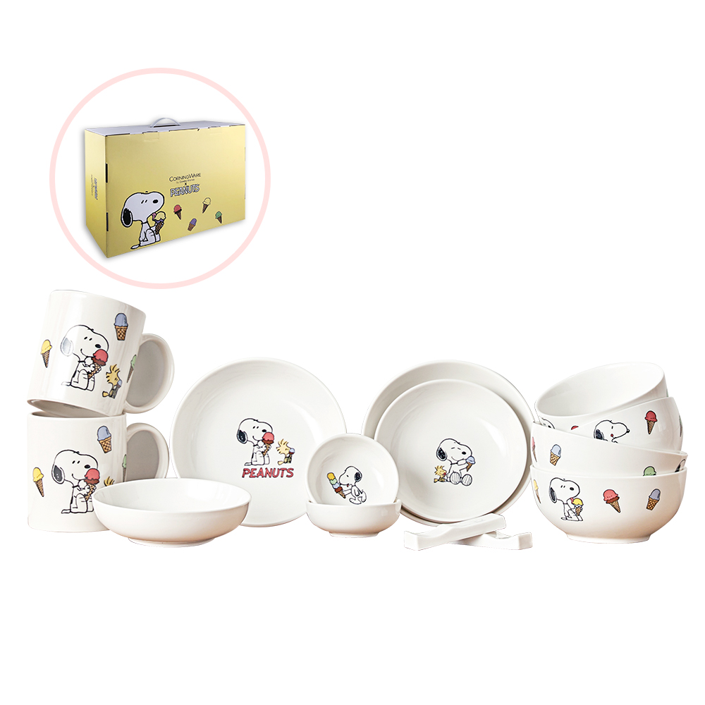 Corelle Brands 康寧餐具SNOOPY ICECREAM 14件式陶瓷餐具禮盒