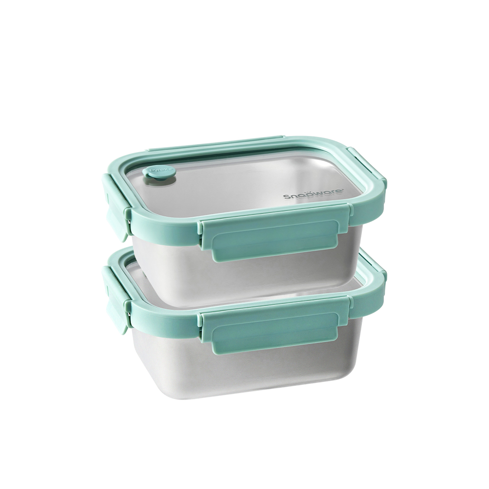 Corelle Brands 康寧餐具可微波316不鏽鋼玻璃蓋保鮮盒820ML兩入組