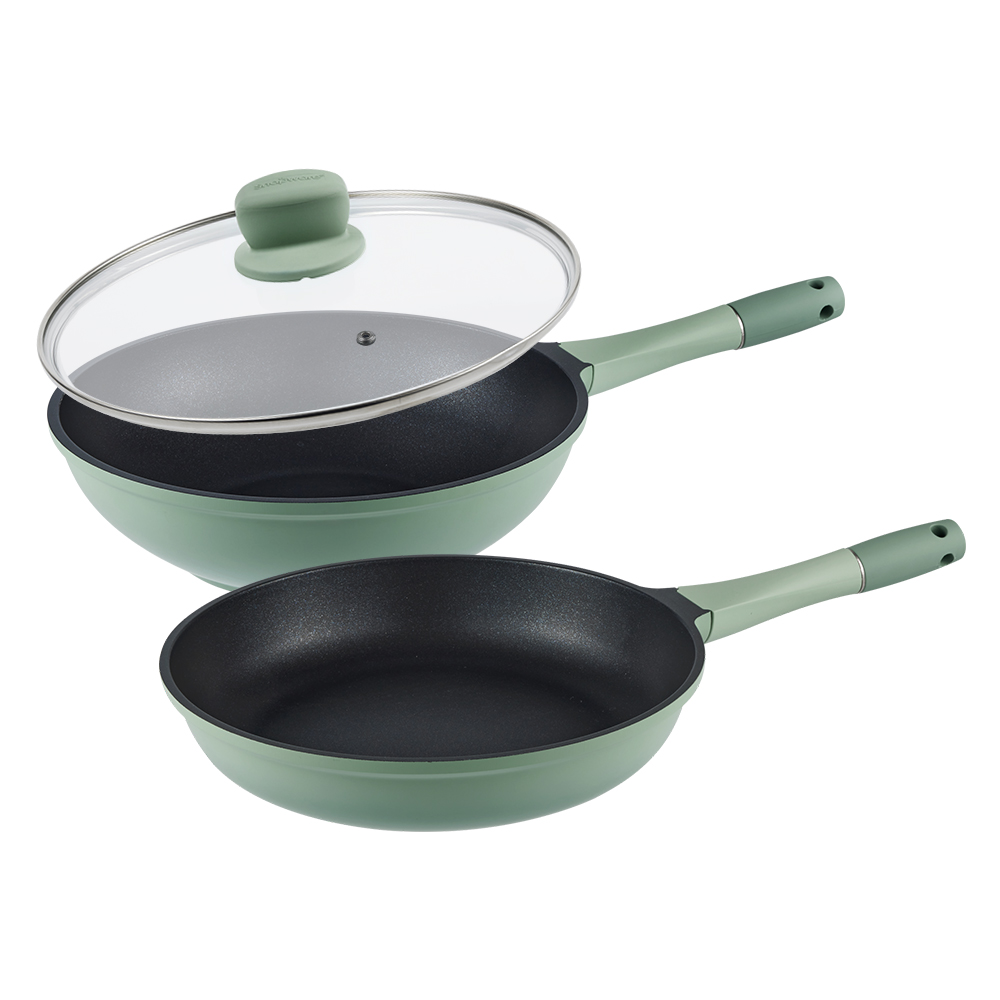 Corelle Brands 康寧餐具藍寶石鑄造不沾雙鍋組28cm(深煎鍋+平煎鍋+鍋蓋)