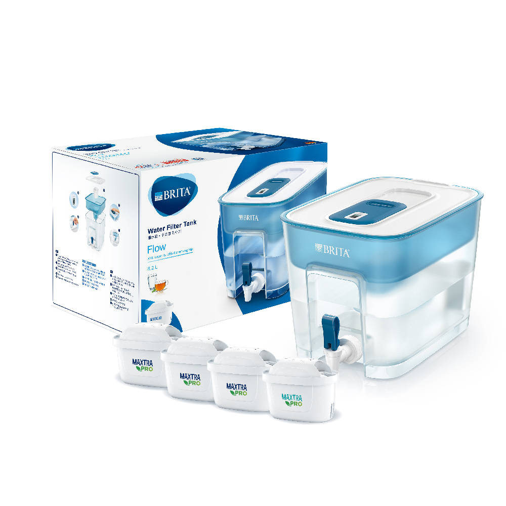 BRITA【德國官方】Flow MXPRO 8.2L濾水箱+3入MXPRO去水垢專家濾芯(共4芯)