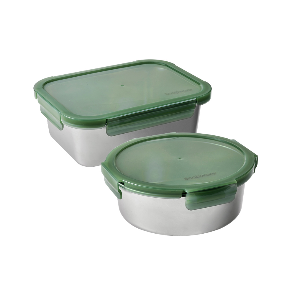 Corelle Brands 康寧餐具Eco Fresh 316不鏽鋼可微波大容量保鮮盒兩入組