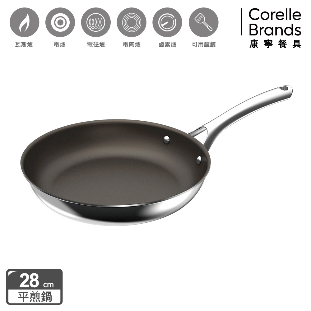 Corelle Brands 康寧餐具DuraNano晶奈無塗層不沾不鏽鋼平煎鍋28cm